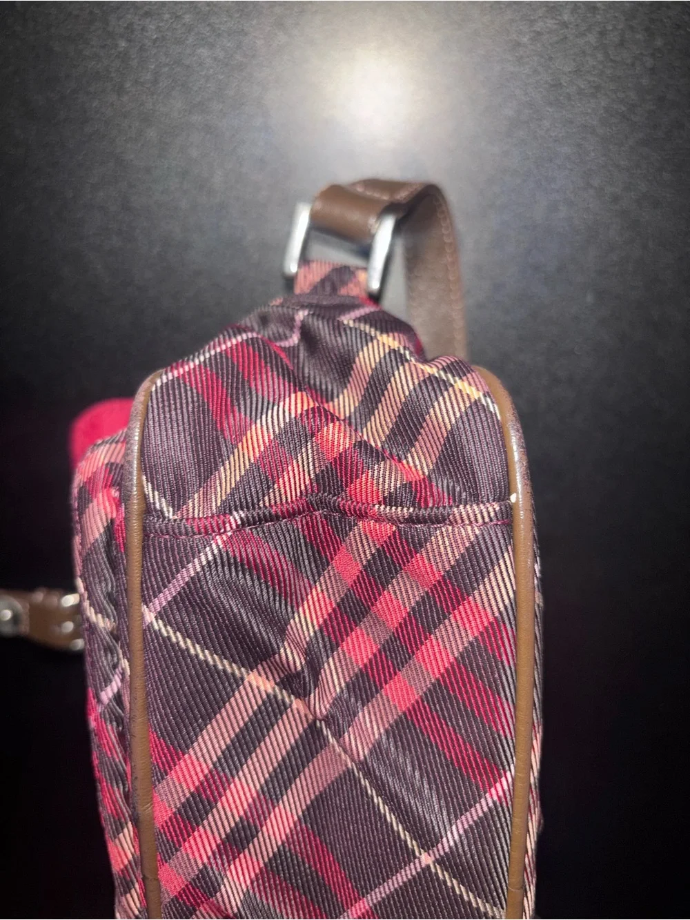 Burberry Maroon Nova Check Camera Bag Crossbody Great Condition